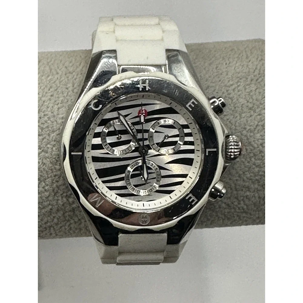 Michele MWW12F000055 Women's Analog Watch Zebra Dial Silver Tone‎ Black & White